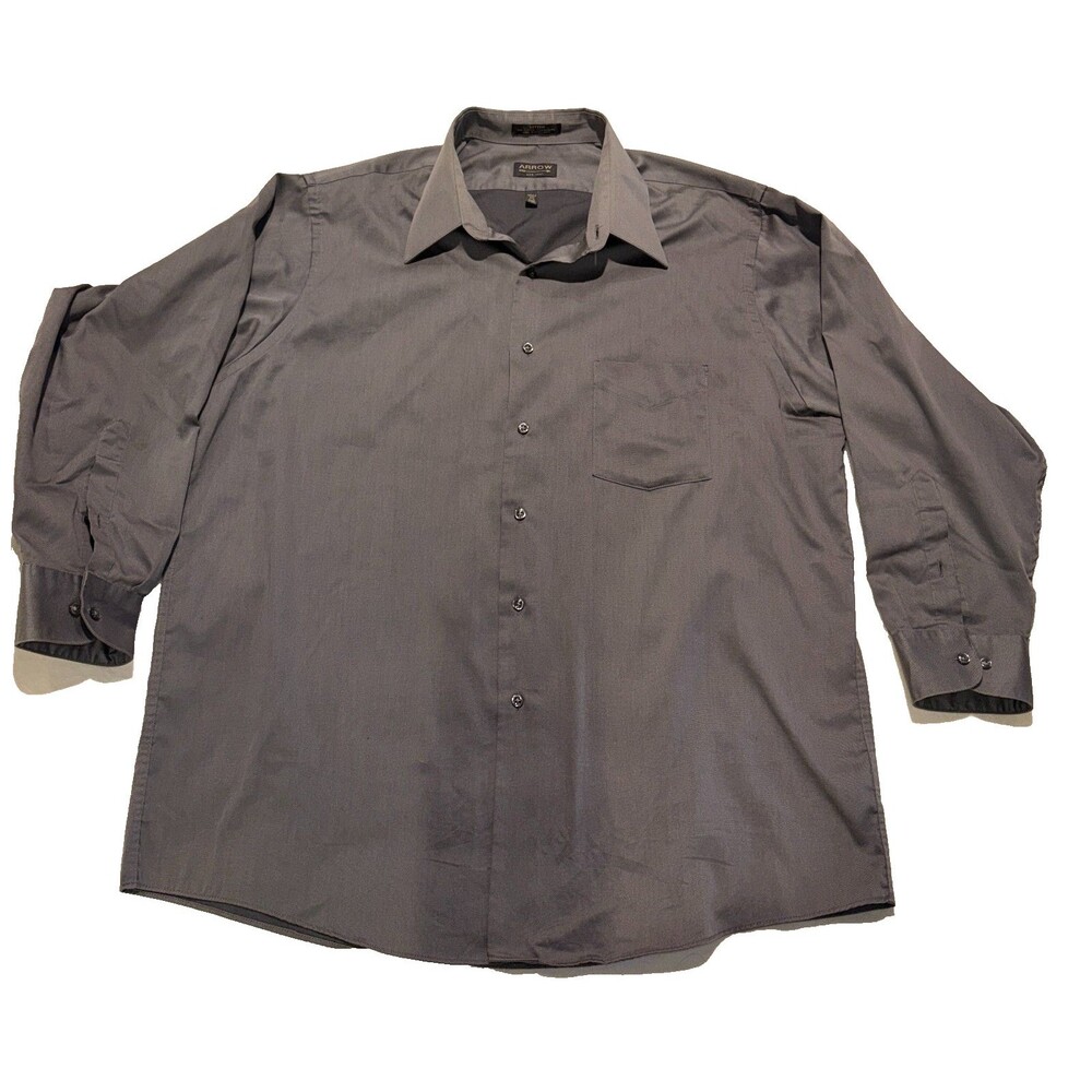 Arrow Mens Gray Sateen Classic Wrinkle Free Long Sleeve Dress Shirt 17 1/2~32/33